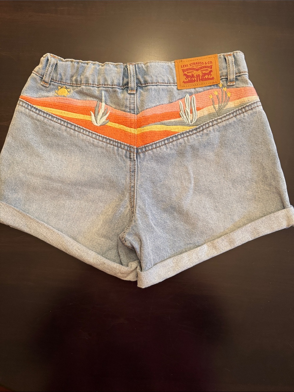 Levi's Kids Light Blue Denim Shorts with Sunset Stripe Embroidery